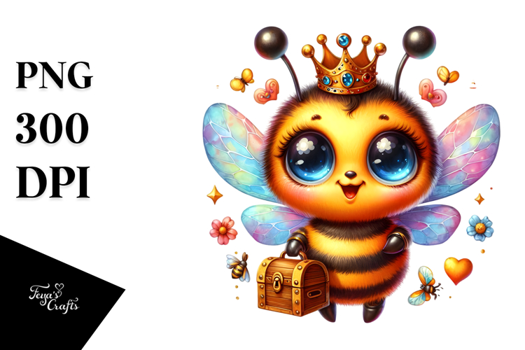 Vibrant Baby Bee, Wearing Treasure Chest PNG