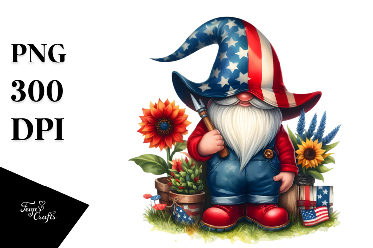Patriotic Farmer Gnome Watercolor Clipart