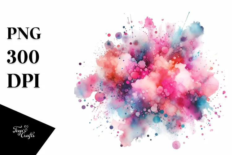Colorful Pinkish Watercolor Particles Splash