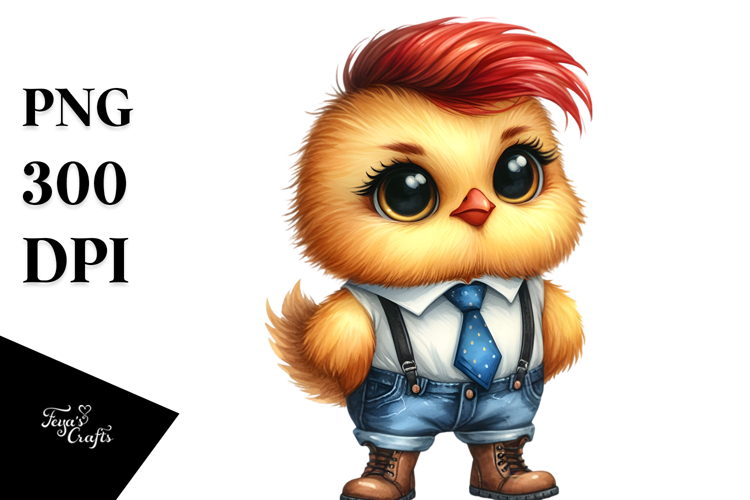 Watercolor Baby Chicken Tie Boots Clipart
