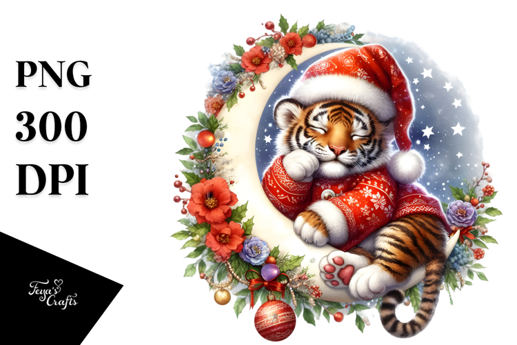 Sleeping Baby Tiger on Moon | Clipart
