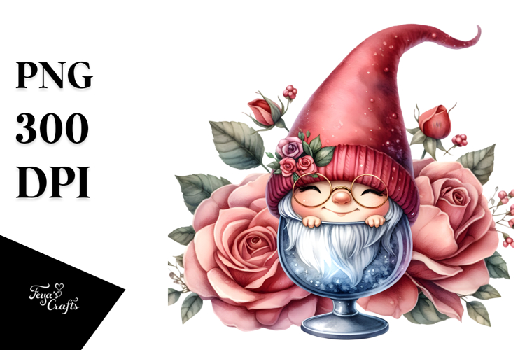 Cute Gnome with Big Hat and Rose PNG
