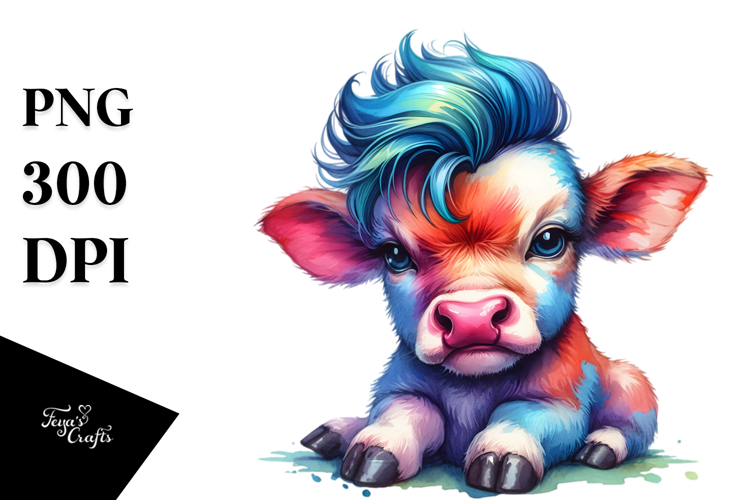 Vibrant Baby Cow with Cool Haircut PNG