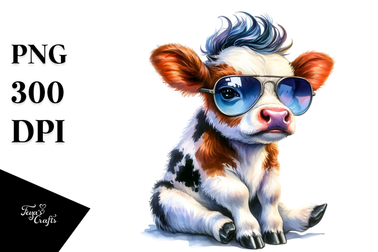 Vibrant Baby Cow with Cool Haircut PNG