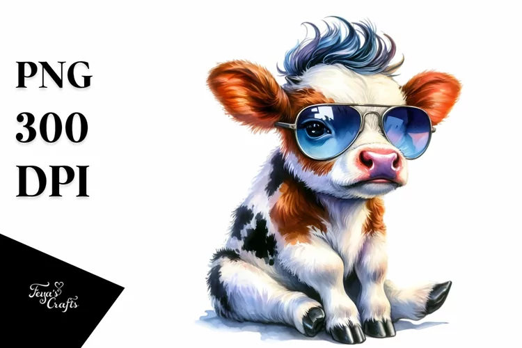Vibrant Baby Cow with Cool Haircut PNG
