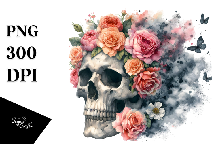 Skull with Flower Details PNG