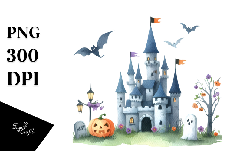 Simple Funny Halloween Clipart with Castle PNG
