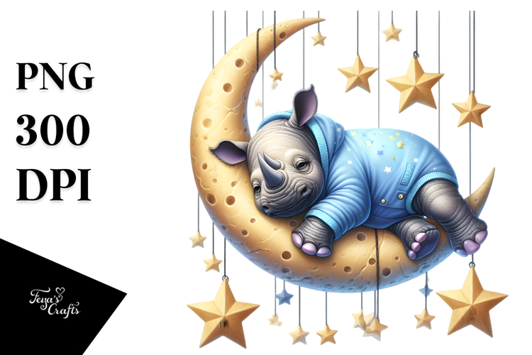 Vibrant Baby Rhino Sleeping on the Moon