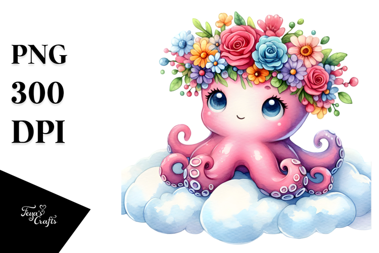 Cute Cartoon-Style Octopus Sitting PNG