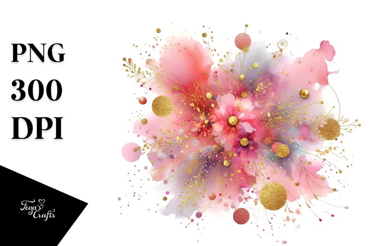 Colorful Golden Foil Watercolor Particles | Clipart