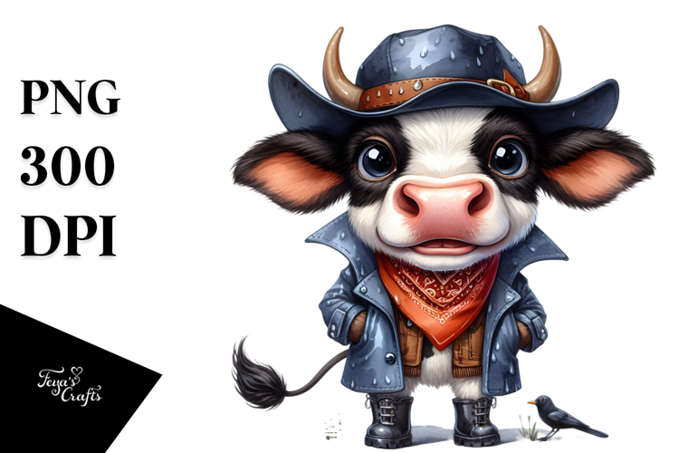 Watercolor Cow | Big Eyes | Hat Bandana | Raincoat