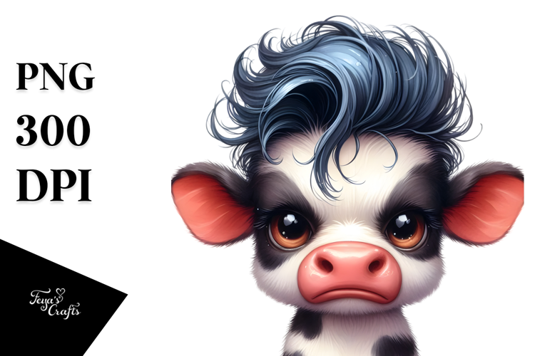 Baby Cow with Cool Hair, PNG