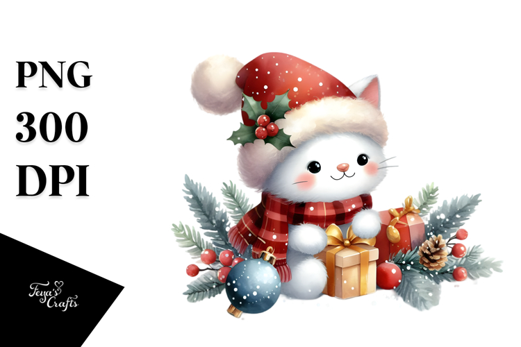 Christmas Cat with Decorations, Transparent PNG