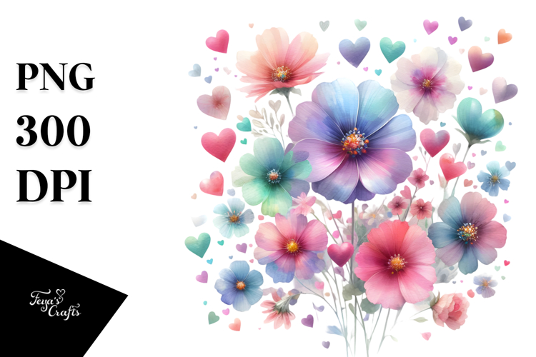 Simple Flower with Hearts PNG