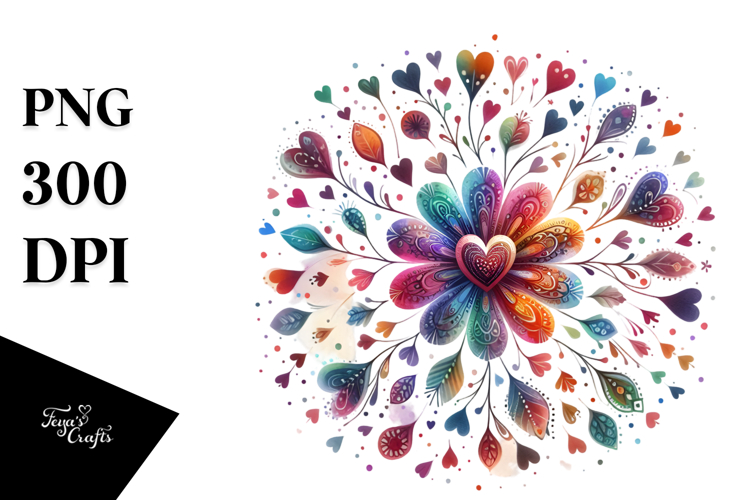 Colorful Watercolor Painting with Boho Flower PNG