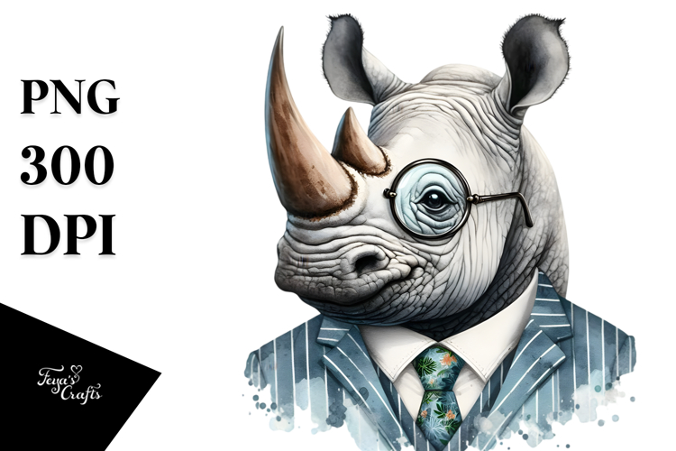 Boho Rhino Watercolor Portrait Clipart