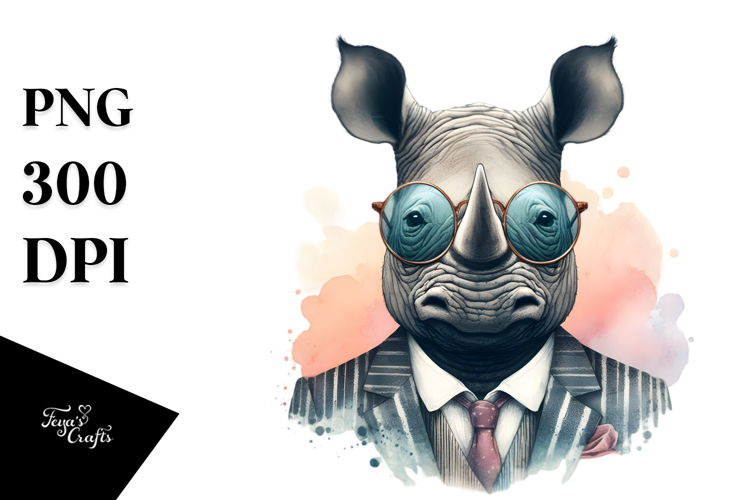 Boho Rhino Watercolor Portrait Clipart