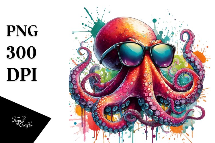 Quirky Colorful Octopus with Sunglasses | Clipart
