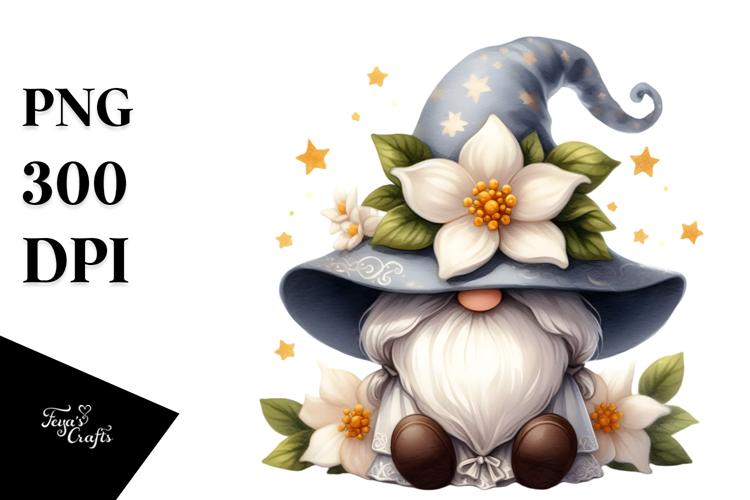 Cute Gnome with Jasmine PNG