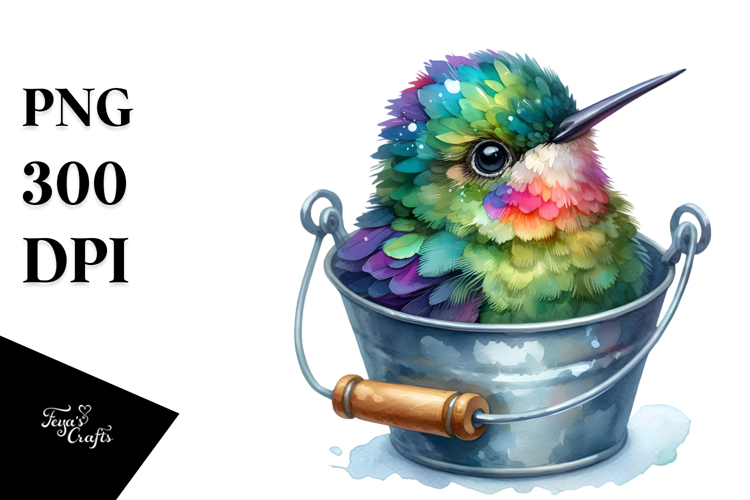 Baby Hummingbird in a Bucket | Clipart