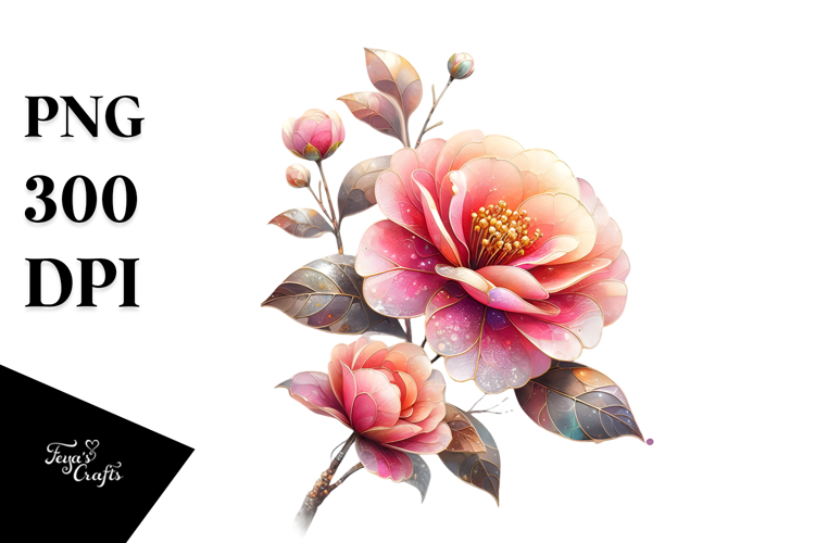 Glossy Camellia with Metalic Insertions, Transparent PNG