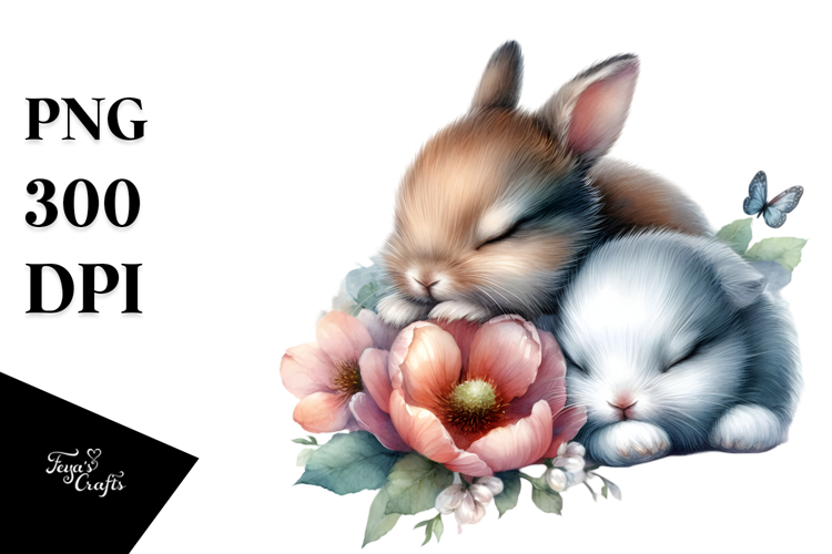 Baby Rabbit Sleeping on Flower, PNG