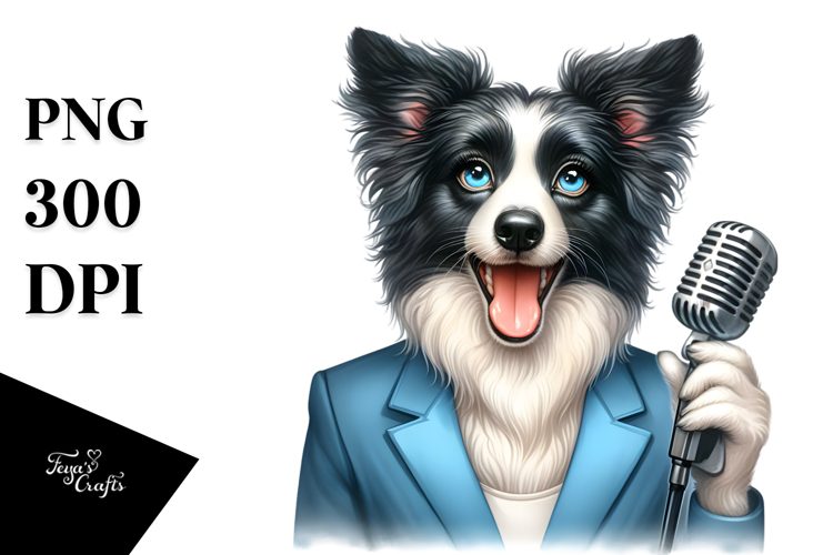 Watercolor Pop Singer Border Collie Clipart