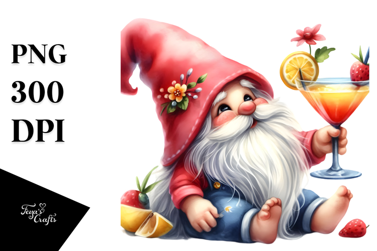 Cute Gnome Drinking Cocktail, PNG example image 1