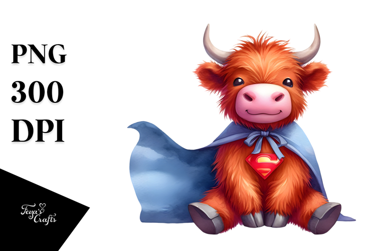 Highland Cow in Superhero Cape, Transparent PNG