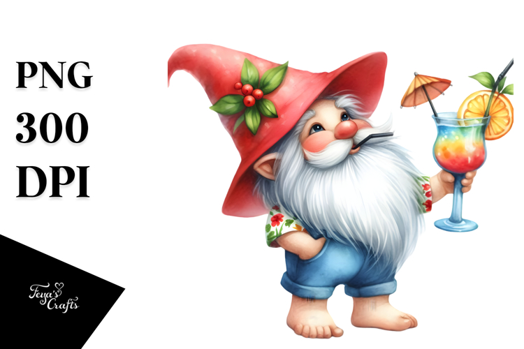 Whimsical Gnome Drinking Cocktail PNG