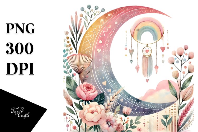 Colorful Boho Half Moon PNG
