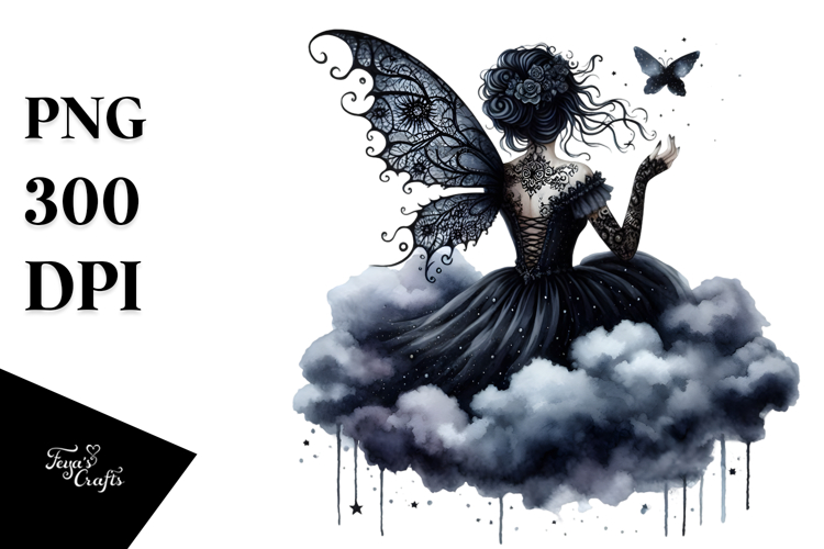 Gothic Fairy on a Cloud, High-Quality PNG