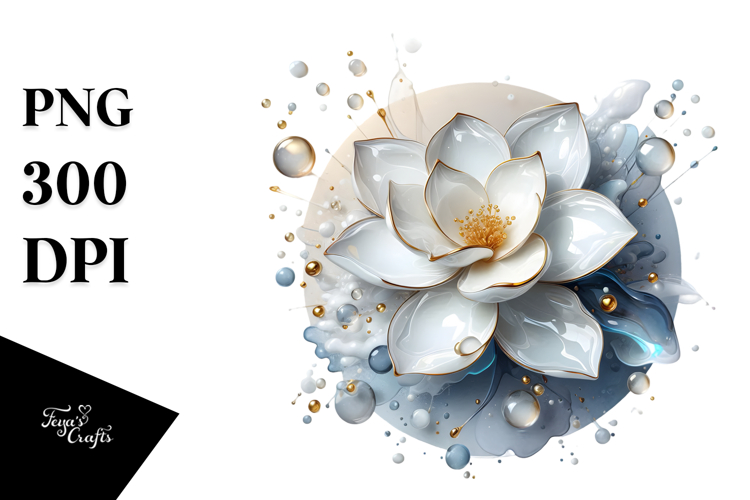 Abstract Gardenia with Golden Insertions, Transparent PNG