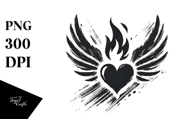 Heart with Wings and Fire PNG
