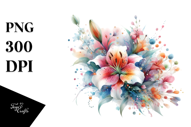Abstract Watercolor Colorful Lily, Transparent PNG
