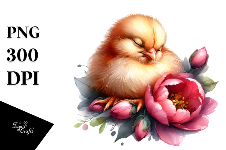 Digital Watercolor Baby Chicken Sleeping PNG