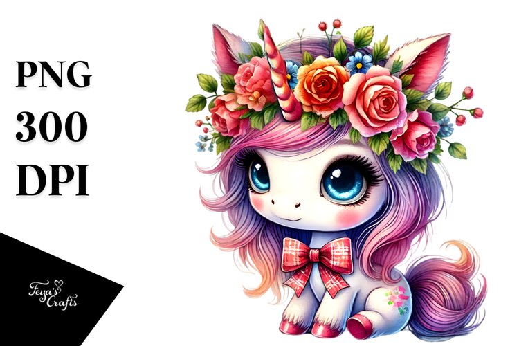 Baby Unicorn with Cool Haircut and Floral Wreath, PNG