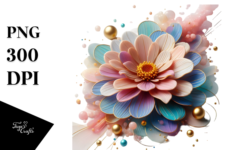 Abstract 3D Looking Pastel Shiny Zinnia, High-Res PNG