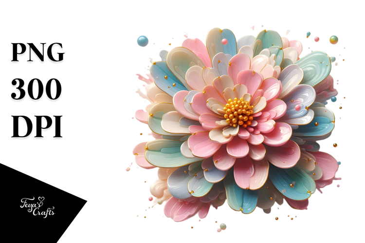 Abstract 3D Looking Pastel Shiny Zinnia, High-Res PNG