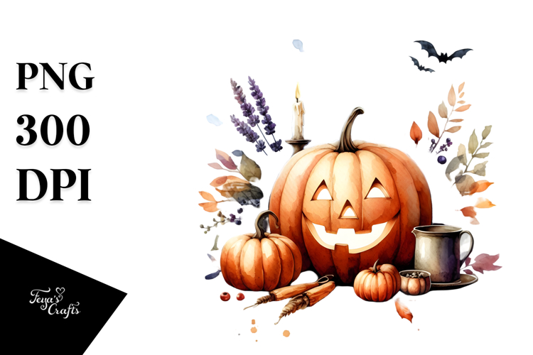 Jack-o-Lantern, Watercolor Image