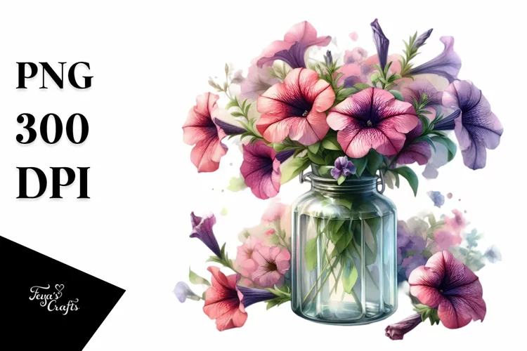 Vibrant Bottle with Large Petunia Clipart