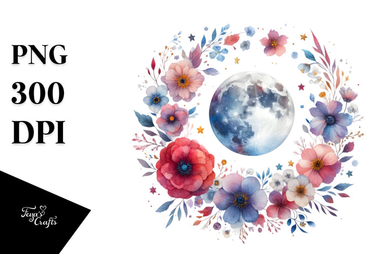 Background Centered Flowers Moon Vibrant example image 1