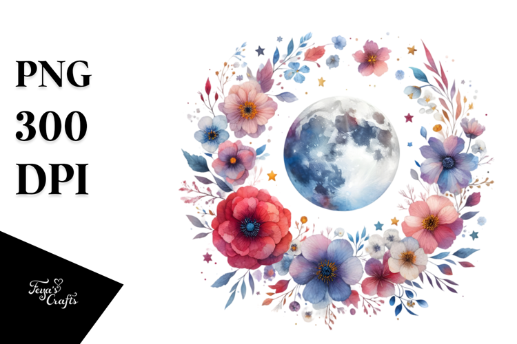 Background Centered Flowers Moon Vibrant