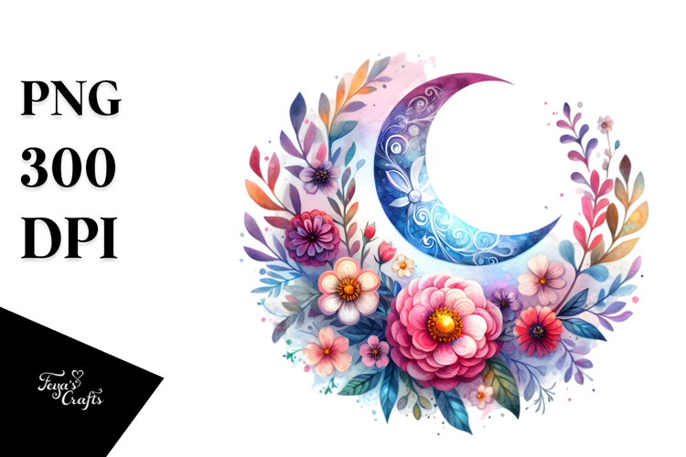 Background Centered Flowers Moon Vibrant