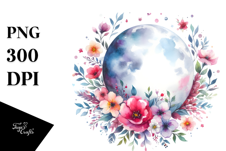 Background Centered Flowers Moon Vibrant
