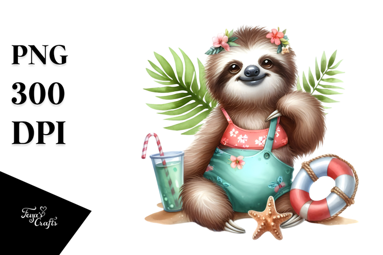 Baby Sloth in Beachwear, PNG