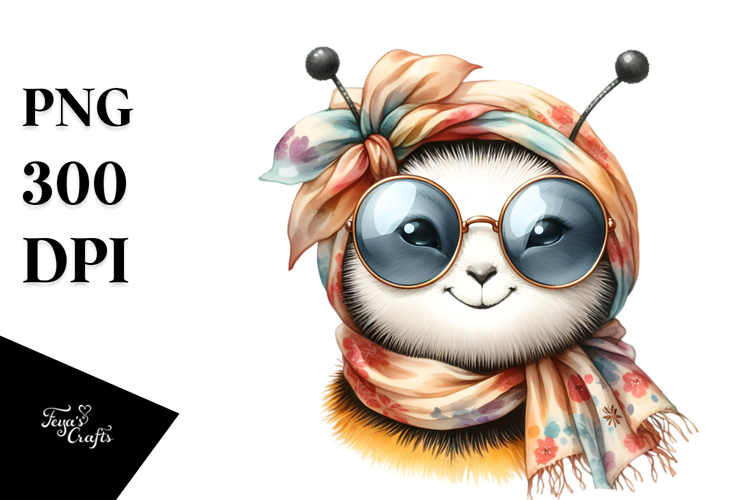 Funny Bee Portrait in Silk Scarf | Clipart