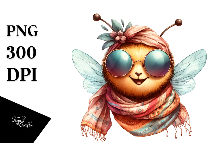Boho Bee Portrait Silk Scarf | Sublimation Clipart