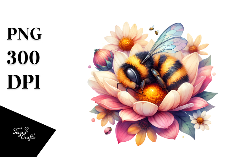 Baby Bee Sleeping in Flower Petals | Clipart