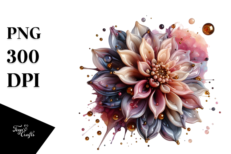 Abstract Dahlia with Golden Insertions, Transparent PNG